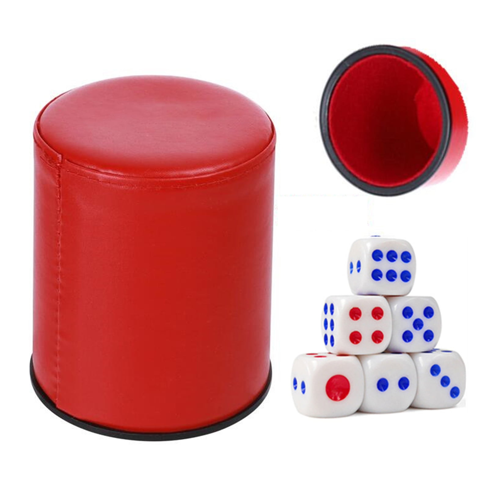 Leather Dice Cup Set Felt Lining Quiet Dice Shaker Cup with 6 Standard
