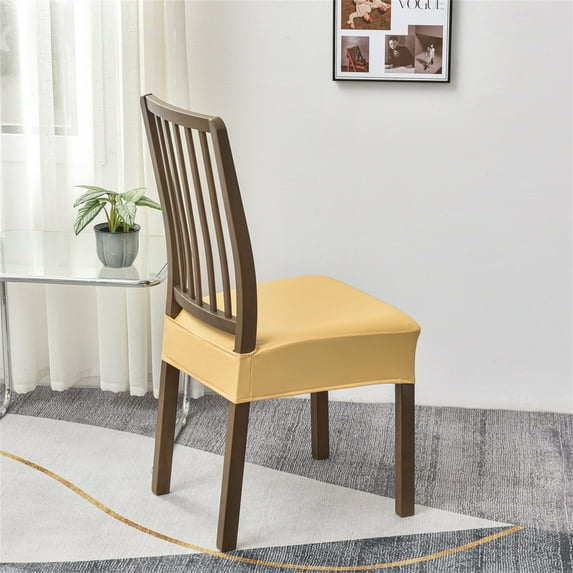 Leather Dining Chair Seat Covers Set Removable Washable, Stretch Fit Protector Slipcovers Kitchen Chairs Rear Gap Design