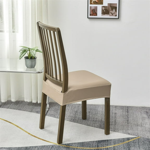 Leather Dining Chair Seat Covers Set Removable Washable, Stretch Fit Protector Slipcovers Kitchen Chairs Rear Gap Design