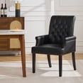thumbnail image 1 of Leather Dining Chair with Arms, Upholstered Tufted High Back Dining Room Chairs, Accent Armchair with Solid Wood Leg and Nailhead Trim, Black, 1 of 1