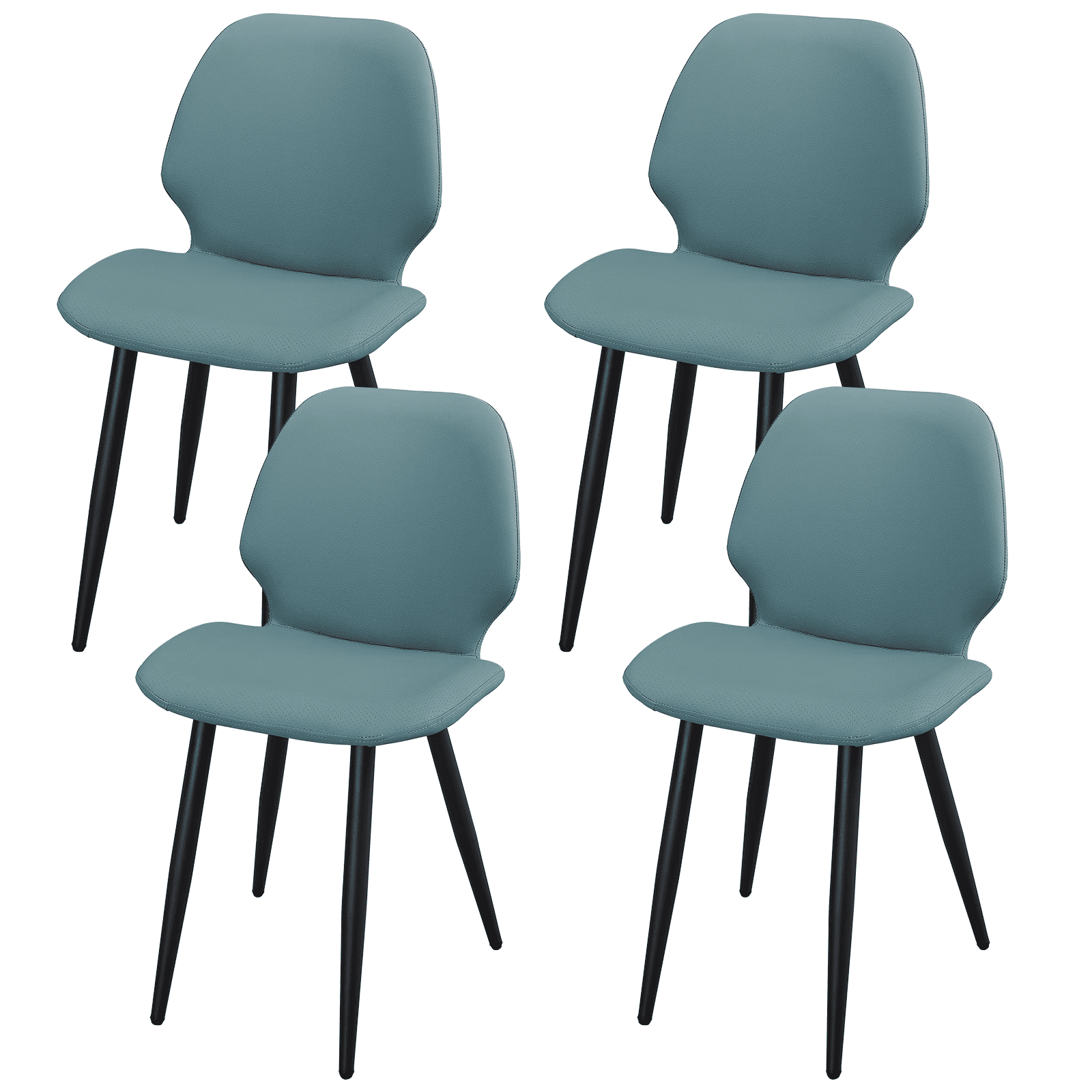 Leather Dining Chair with Metal Legs, Shell Shape Upholstered Chair Set of 4 for Kitchen, Restaurant, Living, Meeting Room, Green