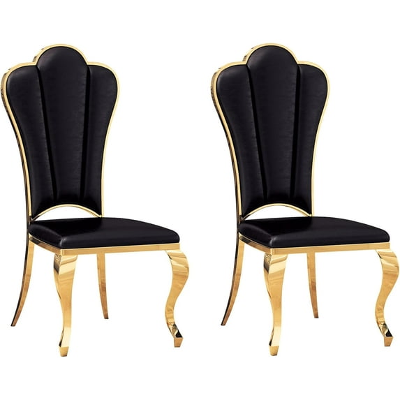 Leather Dining Chairs Set of 2, PU Upholstered Side Chairs with Stainless Steel Legs, Dining Chairs for Kitchen, Living Room, Office