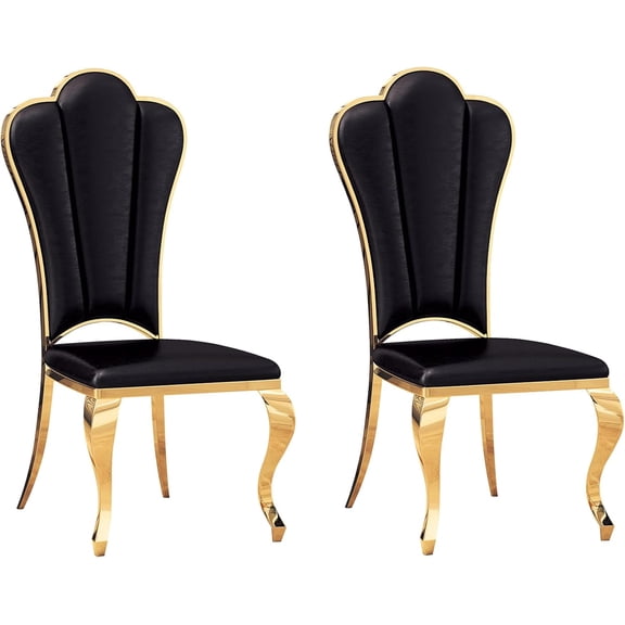 Leather Dining Chairs Set of 2, PU Upholstered Side Chairs with Stainless Steel Legs, Dining Chairs for Kitchen, Living Room, Office