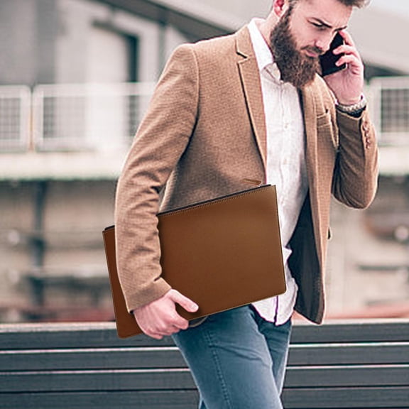 Leather Document Bag Waterproof - Business Briefcase Folder for Men Women, A4 Policy File Organizer Portfolio, High-End Lychee Texture Storage