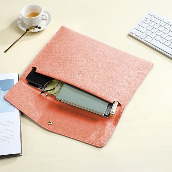 Leather Document Case Bag with Detachable Strap, Multi-Purpose Waterproof Storage Folder for Files and Bills, Elegant Envelope Pouch for A4 Papers, For Home Office and Commuting