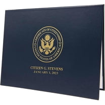 Leather Document Cover Navy Blue | Printed Stock Certificate of Citizenship in Gold Metallic Foil | Holds 8.5x11 |