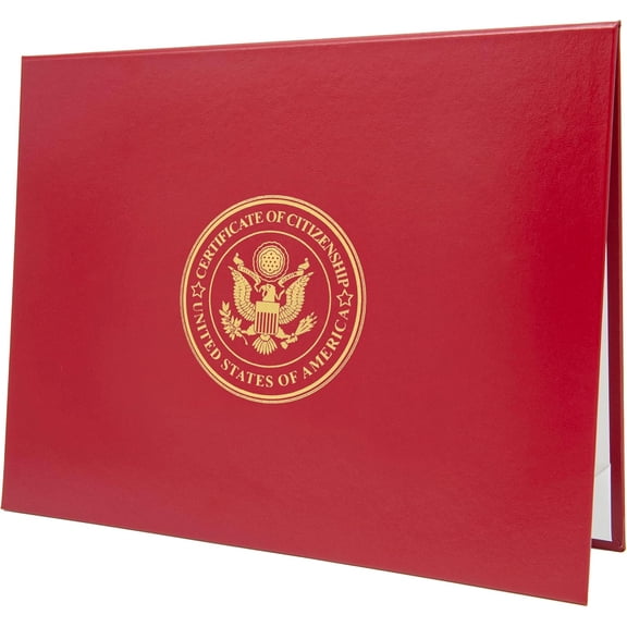 Leather Document Cover Red | Printed Stock Certificate of Citizenship in Gold Metallic Foil | Holds 8.5x11