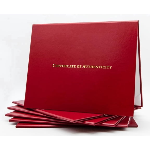 Red Leather Certificate Holder, 8.5 × 11 in Letter Size, Metallic Gold Foil “Certificate of Authenticity” Text, Professional Document Cover, 1 Pack