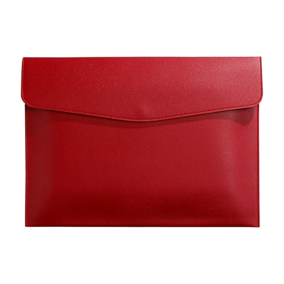 Leather Document File Folder, Soft PU Leather A4 Letter Size Envelope Folder Travel Portfolio Case File Storage Organizer with Snap Closure for Receipt Contract File Storage, 1Pc(Red,13x9.6")
