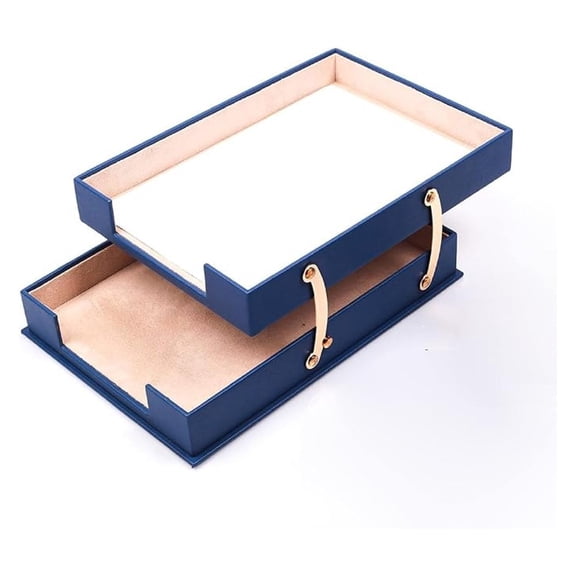 Leather Document Tray Double-Desk Organizer-Office Accessories-Desk Accessories-Office Supplies-Office Organizer - Office Gifts (Blue)
