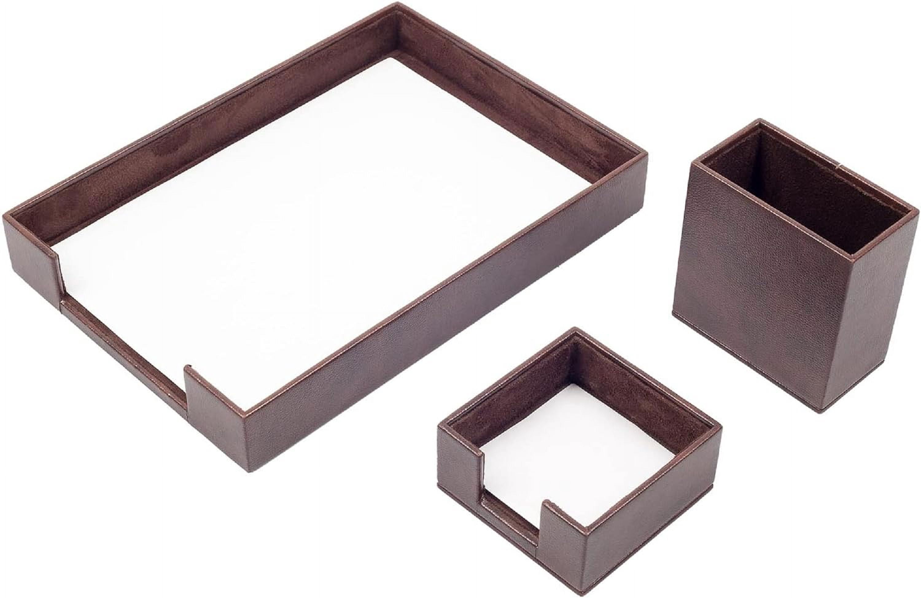 Leather Document Tray - Pen Holder - Note Paper Holder -3 Accessories-Desk Organizer - Office Desk Accessories - Desktop Storage - 3 PCS