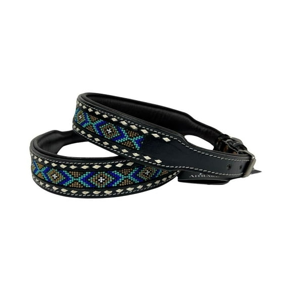Leather Dog Collar Extra Small Size Western Style Heavy Duty Hand Tooled Adjustable Beaded and Padded Soft for Puppies and Big Dogs 10IS002-XS