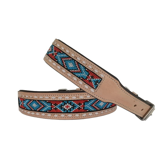 Leather Dog Collar Extra Small Size Western Style Heavy Duty Hand Tooled Adjustable Beaded and Padded Soft for Puppies and Big Dogs 10IS012-XS