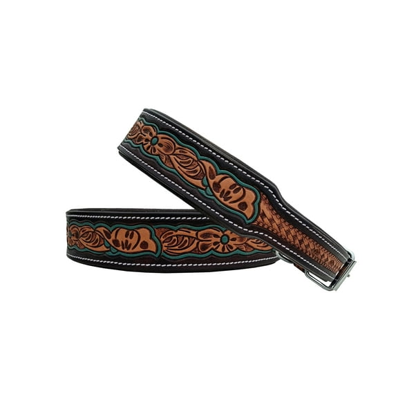 Leather Dog Collar Extra Small Size Western Style Heavy Duty Hand Tooled Adjustable Padded Soft for Small Puppies and Big Dogs 10AB164-XS