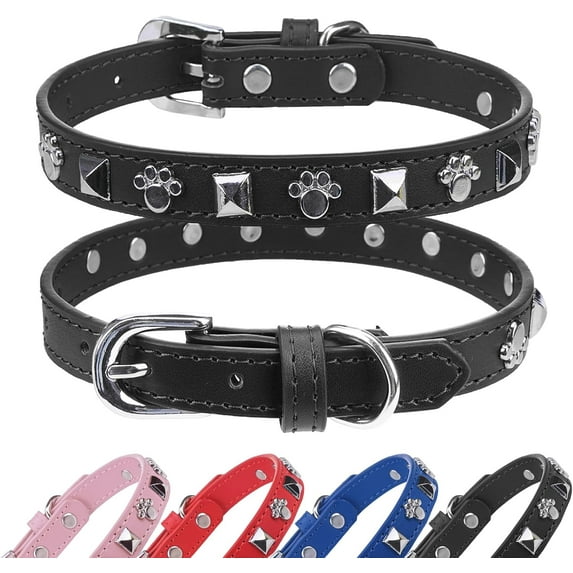 Leather Dog Collars for Small Medium Dogs with Rivet, Adjustable Studded Cute Dog Collar for Pet Boy Girl Kitten Cats, Bling Spiked Puppy Collars 1Pack