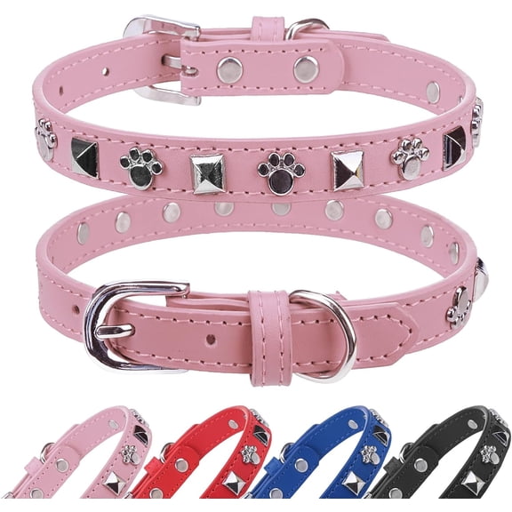 Leather Dog Collars for Small Medium Dogs with Rivet, Adjustable Studded Cute Dog Collar for Pet Boy Girl Kitten Cats, Bling Spiked Puppy Collars 1Pack