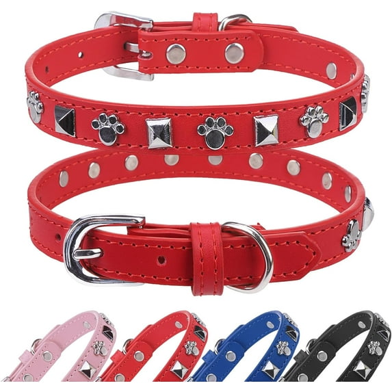 Leather Dog Collars for Small Medium Dogs with Rivet, Adjustable Studded Cute Dog Collar for Pet Boy Girl Kitten Cats, Bling Spiked Puppy Collars 1Pack