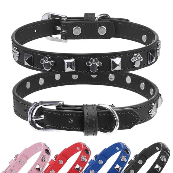 Leather Dog Collars for Small Medium Dogs with Rivet, Adjustable Studded Cute Dog Collar for Pet Boy Girl Kitten Cats, Bling Spiked Puppy Collars