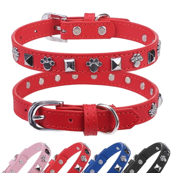 Leather Dog Collars for Small Medium Dogs with Rivet, Adjustable Studded Cute Dog Collar for Pet Boy Girl Kitten Cats, Bling Spiked Puppy Collars