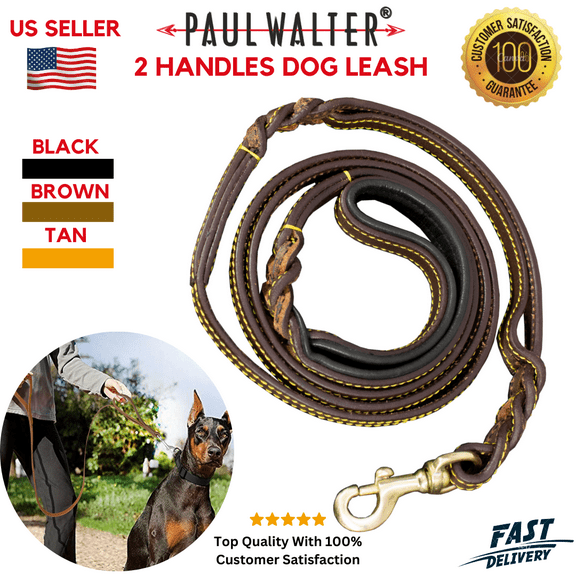Leather Dog Leash, Genuine Cowhide Braided Pet Leash for Large Dogs, 6ft Easy Control Dog