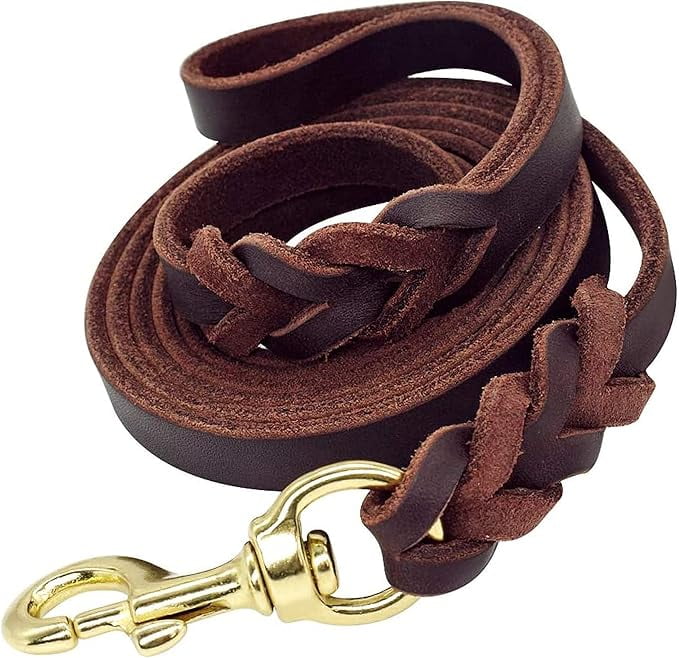 Leather Dog Leash Training Walking Braided Dog Leash 5 ft by 1 2 in 160cm 1.2cm Latigo Leather Brown Walmart