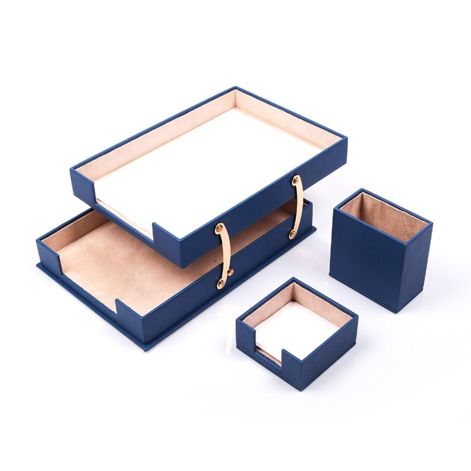 Leather Double Document Tray - Pen Holder - Note Paper Holder -3 Accessories-Desk Organizer - Office Desk Accessories - Desktop Storage - 3 PCS