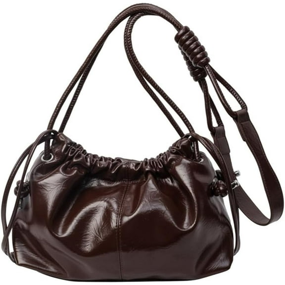 Leather Drawstring Bucket Bag for Women Casual Hobo Crossbody Bucket Handbag and Purse Satchel Crescent Shoulder Bag