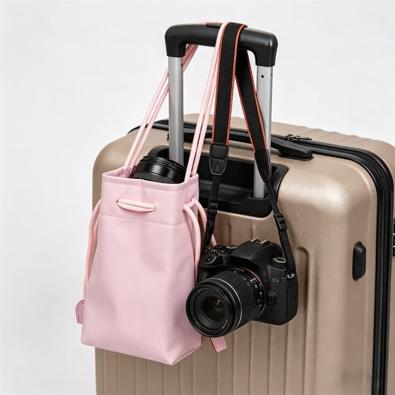 Leather Drawstring Camera Pouch Bag - Stylish Mini 13 Storage Organizer, Soft Interior Protection, Adjustable Shoulder Strap, Perfect Travel Accessory for Photographers B