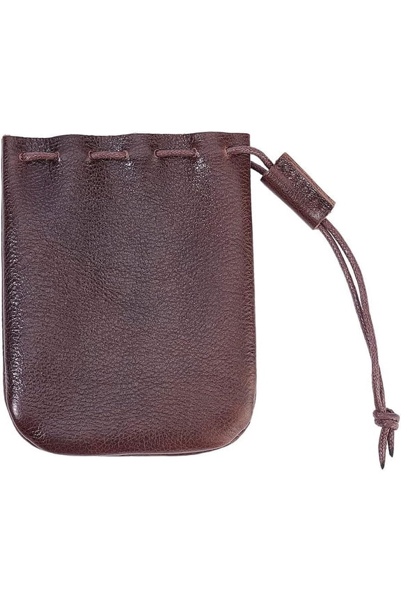 Leather Drawstring Wallets, Coin Leather Drawstring Pouch, Small Storage Bag for Earphone Jewelry Candy, Coconut Brown