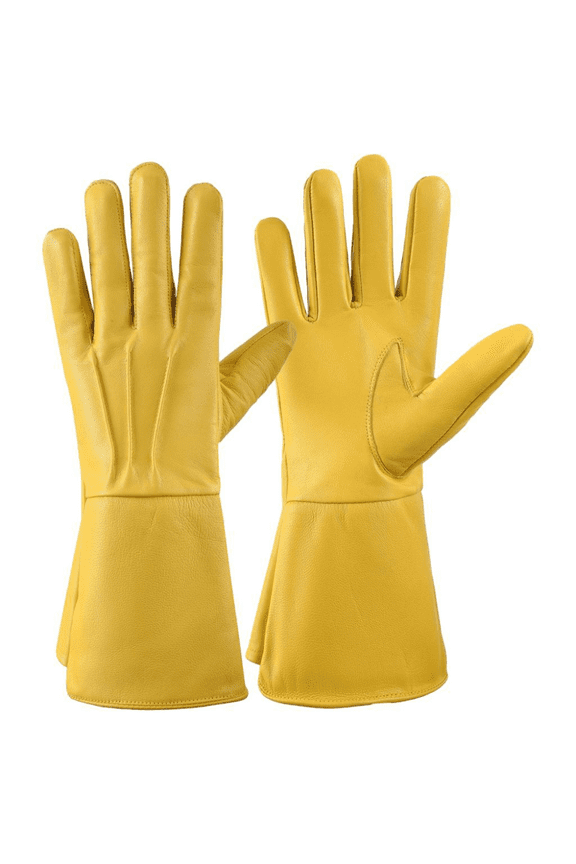 Leather Dress Gloves Long Arm Cuff Medieval Gloves For Men Yellow X-Large