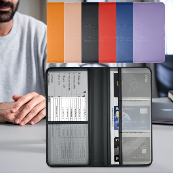 Leather Drivers License and Car Registration Holder with Insurance Card Slots – Slim RFID Blocking Vehicle Document Organizer Case