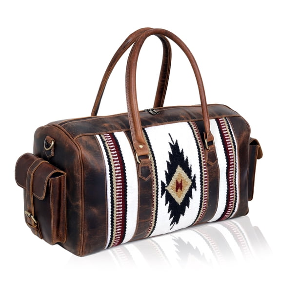 Leather Duffel Bag for Men & Women, Genuine Weekender Travel Bag, Handmade Overnight Gym Bag with Shoulder Strap, Carry-On for Business & Outdoor Travel (Western Duffel, Dark Brown, 22 Inch)