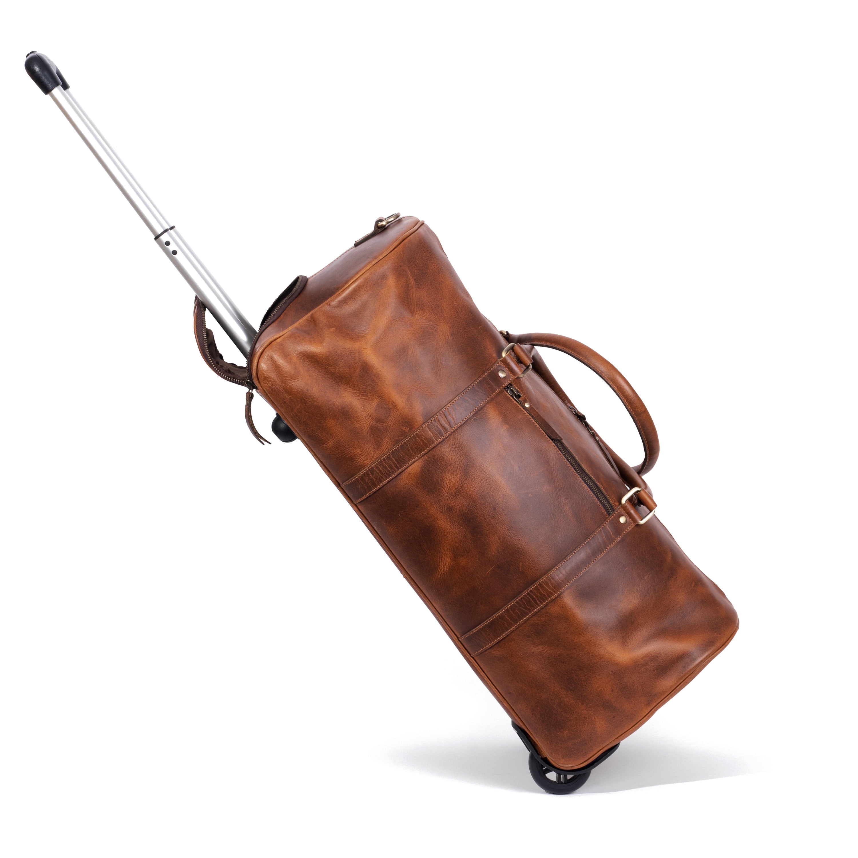Leather Duffel Bag with Trolley Sleeve, Travel Gym Sports Overnight Cabin Holdall