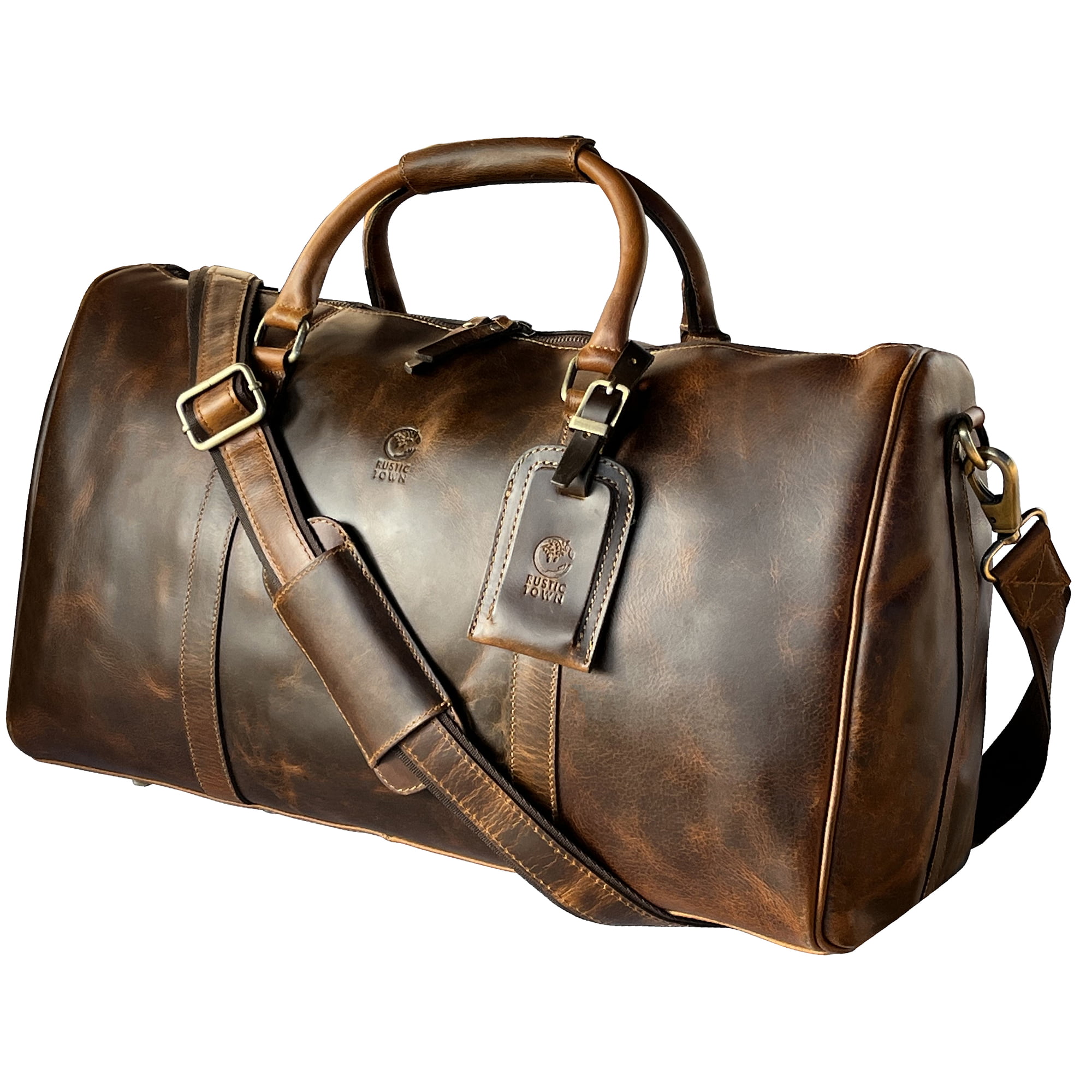 Weekender Duffle Bag - Vintage Leather Overnight Luggage in Two