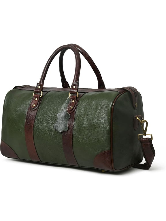 Leather Duffle Weekender Bag 18" – Handmade Soft Cowhide Travel Duffel for Men & Women with Brass Fittings, Dark Green