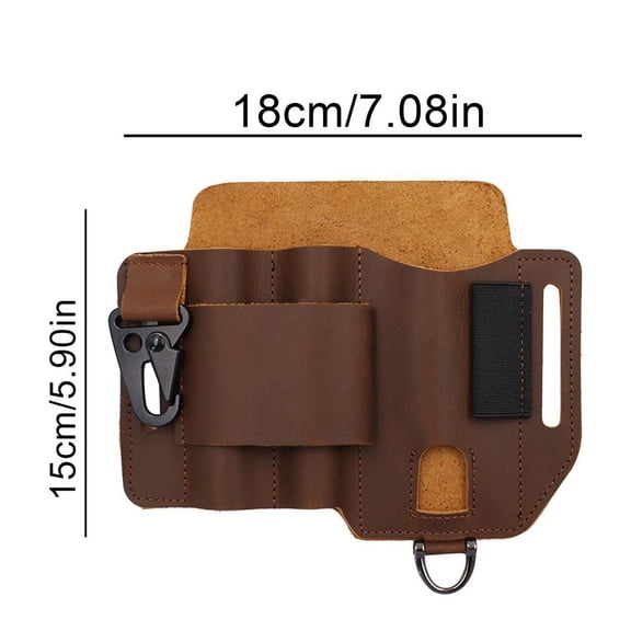 Leather EDC Organizer Holster Multi-Pocket Compact With Belt Clip For Knives, Multitools, Car Keys Genuine Cowhide Outdoor Tactical