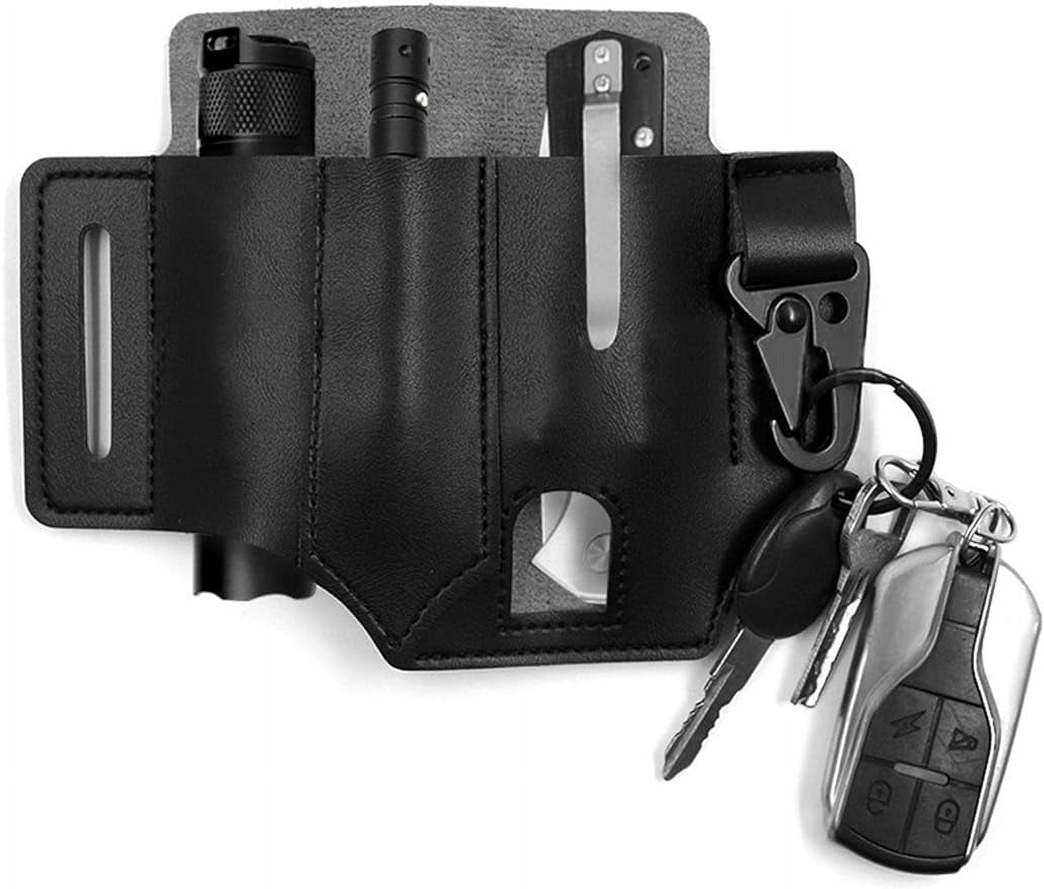 Leather EDC Pocket Organizer for Men Leatherman Pen Holder Sheath Key Fob Flashlight Sheath