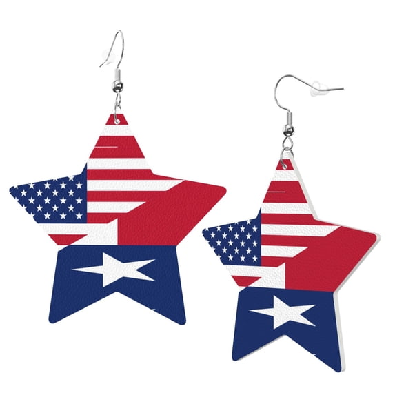 Leather Earrings America Texas Flag Decorative Star Faux Leather Earring Lightweight Dangle Drop Earrings For Women
