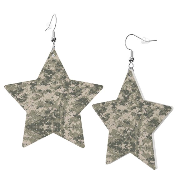 Leather Earrings Army Pixel Camouflage Decorative Star Faux Leather Earring Lightweight Dangle Drop Earrings For Women