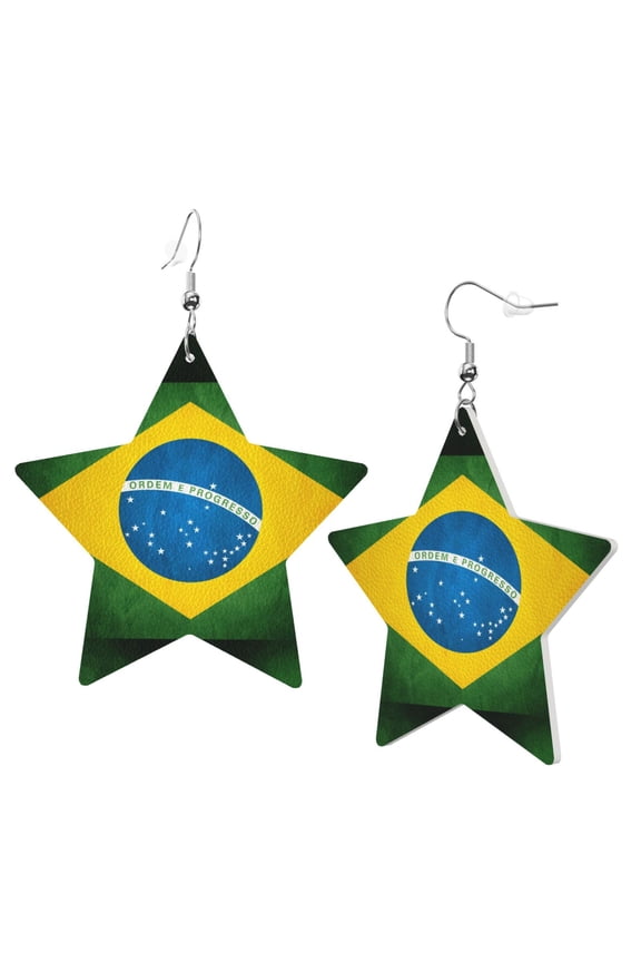 Leather Earrings Brazilian Flag Decorative Star Faux Leather Earring Lightweight Dangle Drop Earrings For Women