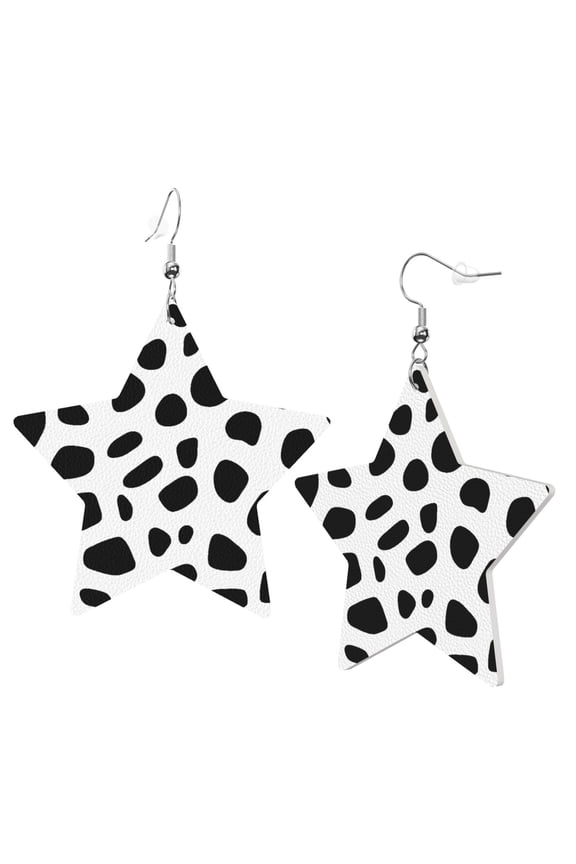 Leather Earrings Cow Spots Decorative Star Faux Leather Earring Lightweight Dangle Drop Earrings For Women