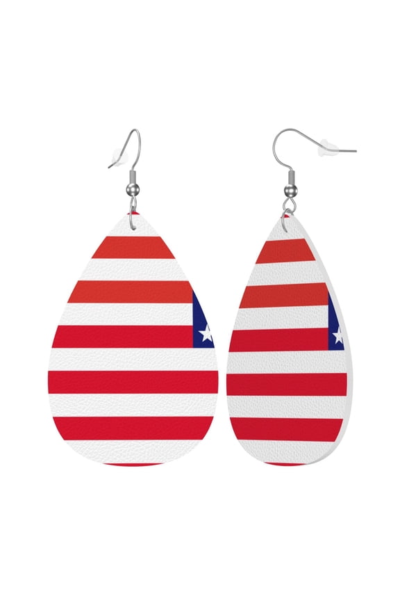 Leather Earrings Dangle Drop For Women America Flag Patriotic Teardrop Earrings Lightweight Gifts