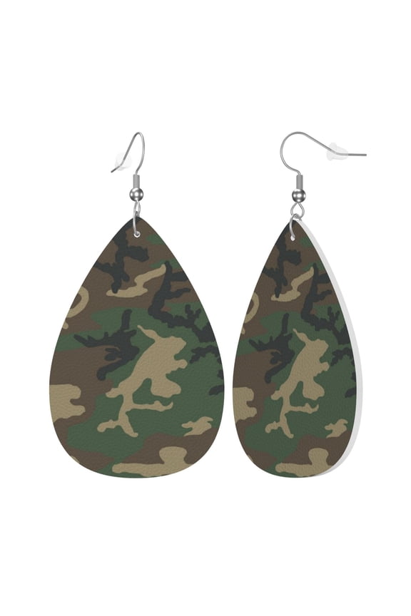 Leather Earrings Dangle Drop For Women Camouflage Pattern Teardrop Earrings Lightweight Gifts