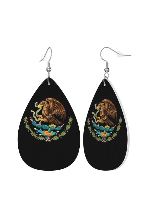 Leather Earrings Dangle Drop For Women Mexico Logo Teardrop Earrings Lightweight Gifts