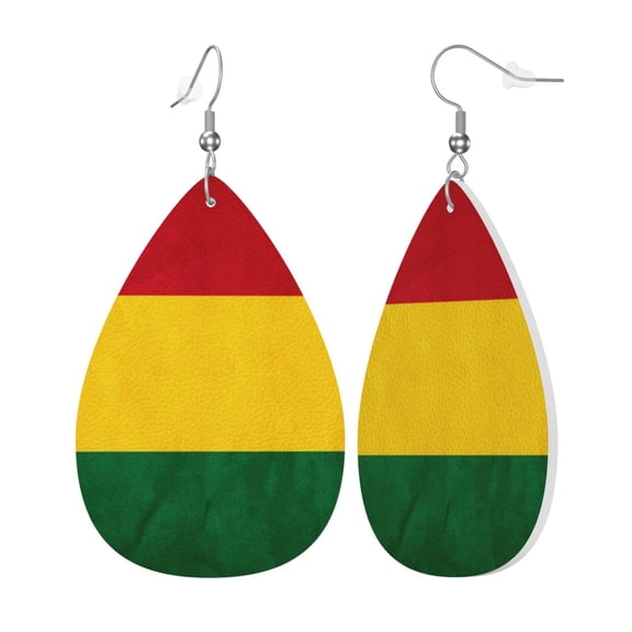 Leather Earrings Dangle Drop For Women Reggae Rasta Flag Teardrop Earrings Lightweight Gifts
