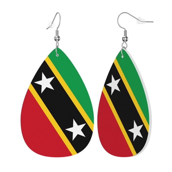 Leather Earrings Dangle Drop For Women Saint Kitts And Nevis Flag Teardrop Earrings Lightweight Gifts