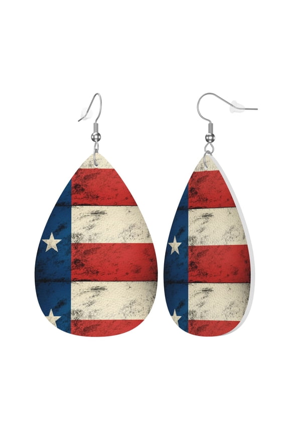 Leather Earrings Dangle Drop For Women Texas Flag Distressed Teardrop Earrings Lightweight Gifts