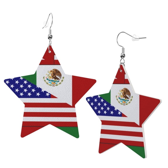 Leather Earrings Dangle For Women America Flag Mexican Flag Trendy Star Earrings Lightweight Fashion