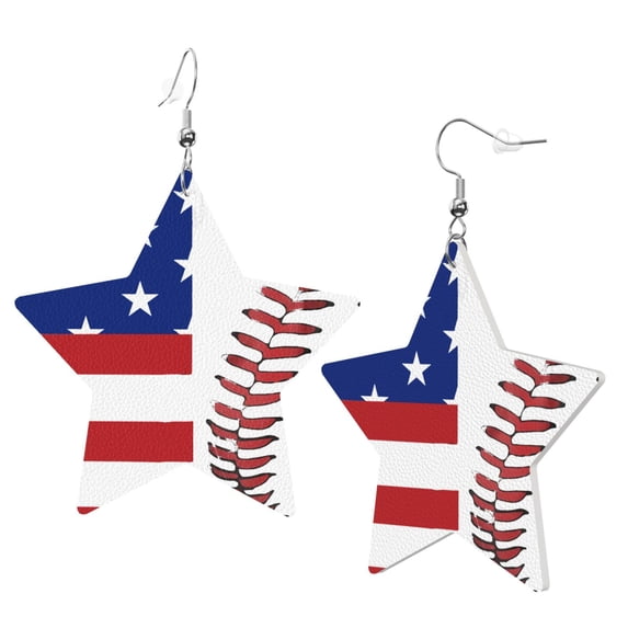 Leather Earrings Dangle For Women Baseball Lace Flag Trendy Star Earrings Lightweight Fashion