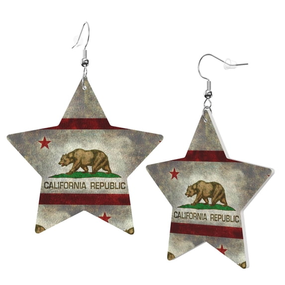 Leather Earrings Dangle For Women California Republic Flag Trendy Star Earrings Lightweight Fashion